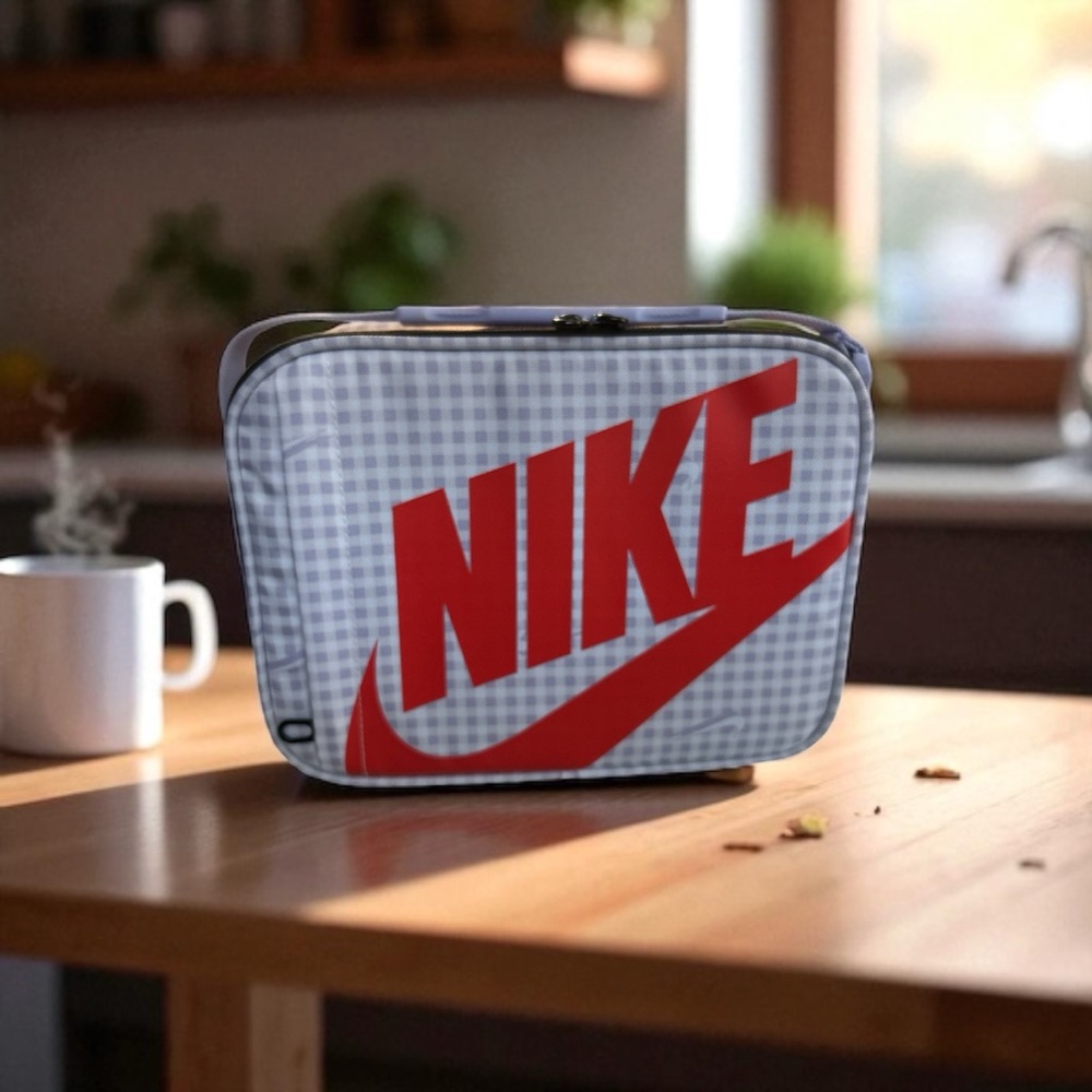 Nike Lunchbox checkered purple and red lettering. NWOT